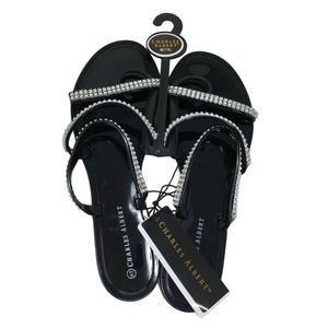 Charles Albert Slide-On Sandals W/Rhinestone Straps - Women's Size 7/8- Black